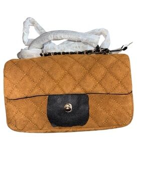 Quilted Suede Crossbody Bag in Tan - Classic Women's Shoulder Bag